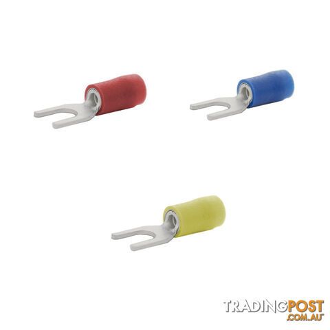 Blue Bar Red/Blue/Yellow Insulated 3.0-8.0mm Fork Terminal w/ Wire 0.5-6mm 10pk SKU - DC-13281, DC-13282, DC-13283, DC-13284, DC-13285, DC-13286, DC-13287, DC-13288, DC-13289, DC-13290