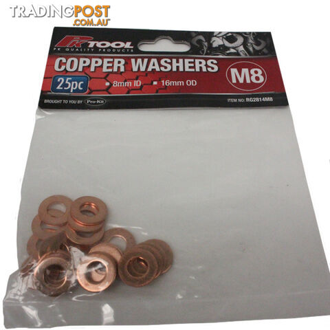 Copper Washers 8mm ID  - 16mm OD 25pc pack SKU - RG2814M8