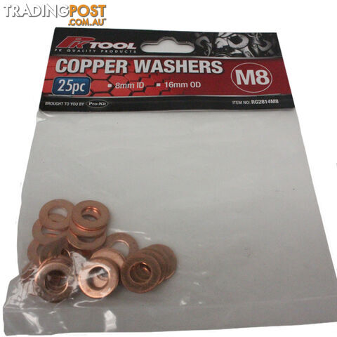 Copper Washers 8mm ID  - 16mm OD 25pc pack SKU - RG2814M8