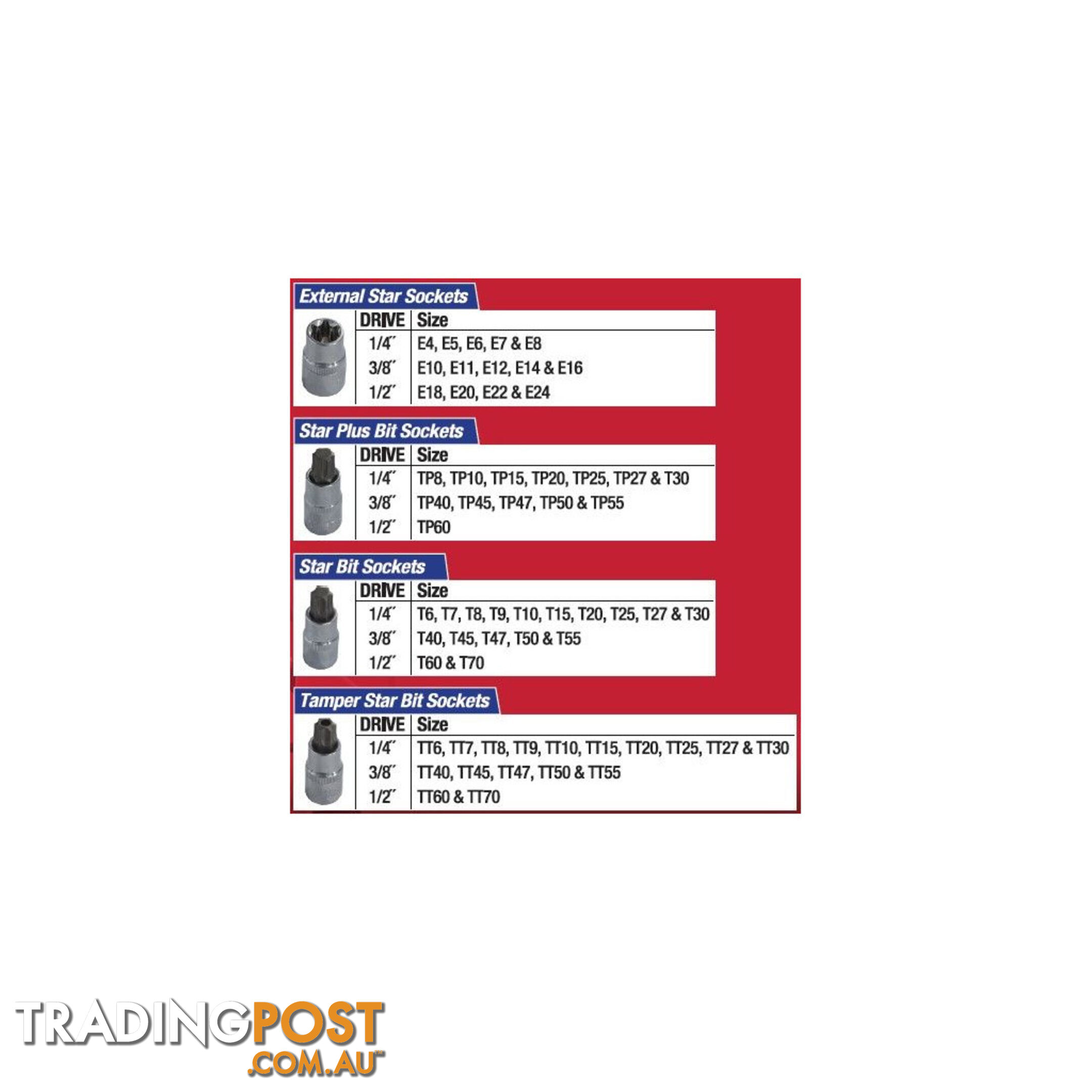 PK Tools Star Bits   Star Sockets Master Set 1/4, 3/8   1/2 "  - 60pc SKU - PT11708