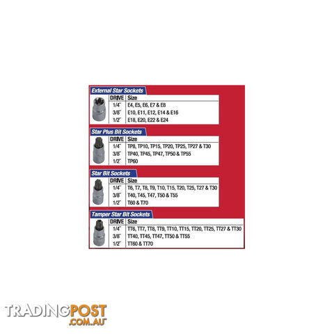 PK Tools Star Bits   Star Sockets Master Set 1/4, 3/8   1/2 "  - 60pc SKU - PT11708