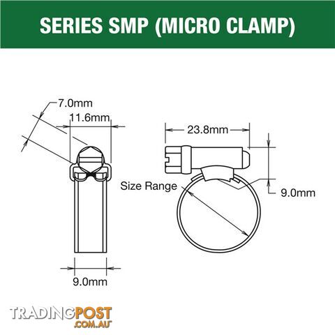 Tridon Hose Clamp 11 -16mm Solid Micro Band Collared (8mm wide) Full S. Steel 10pk SKU - SMPCM00P