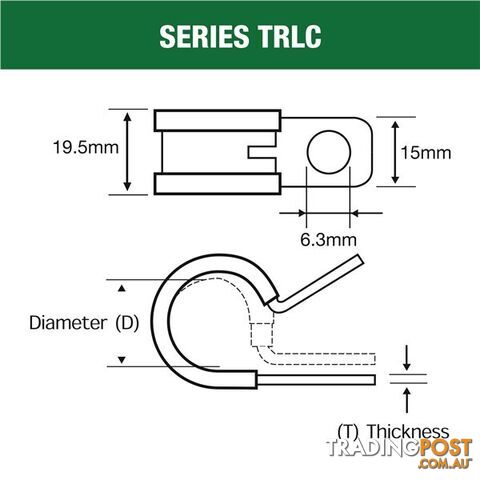 Tridon Rubber Lined Hose Clamp 44mm Zinc Plated 10 pk SKU - TRLC44P