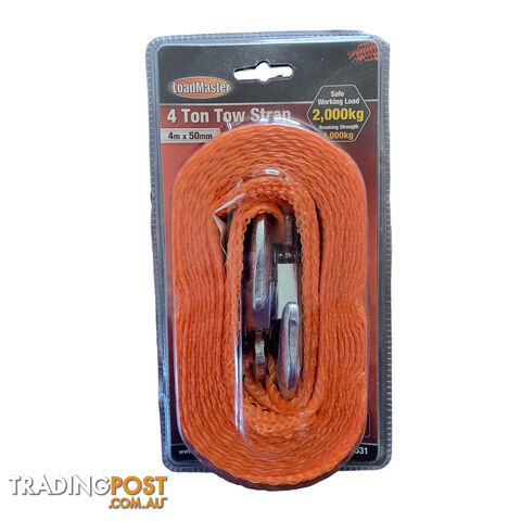 LoadMaster Tow Strap 4m 4 Ton Breaking Strain Metal Hooks SKU - RG1631