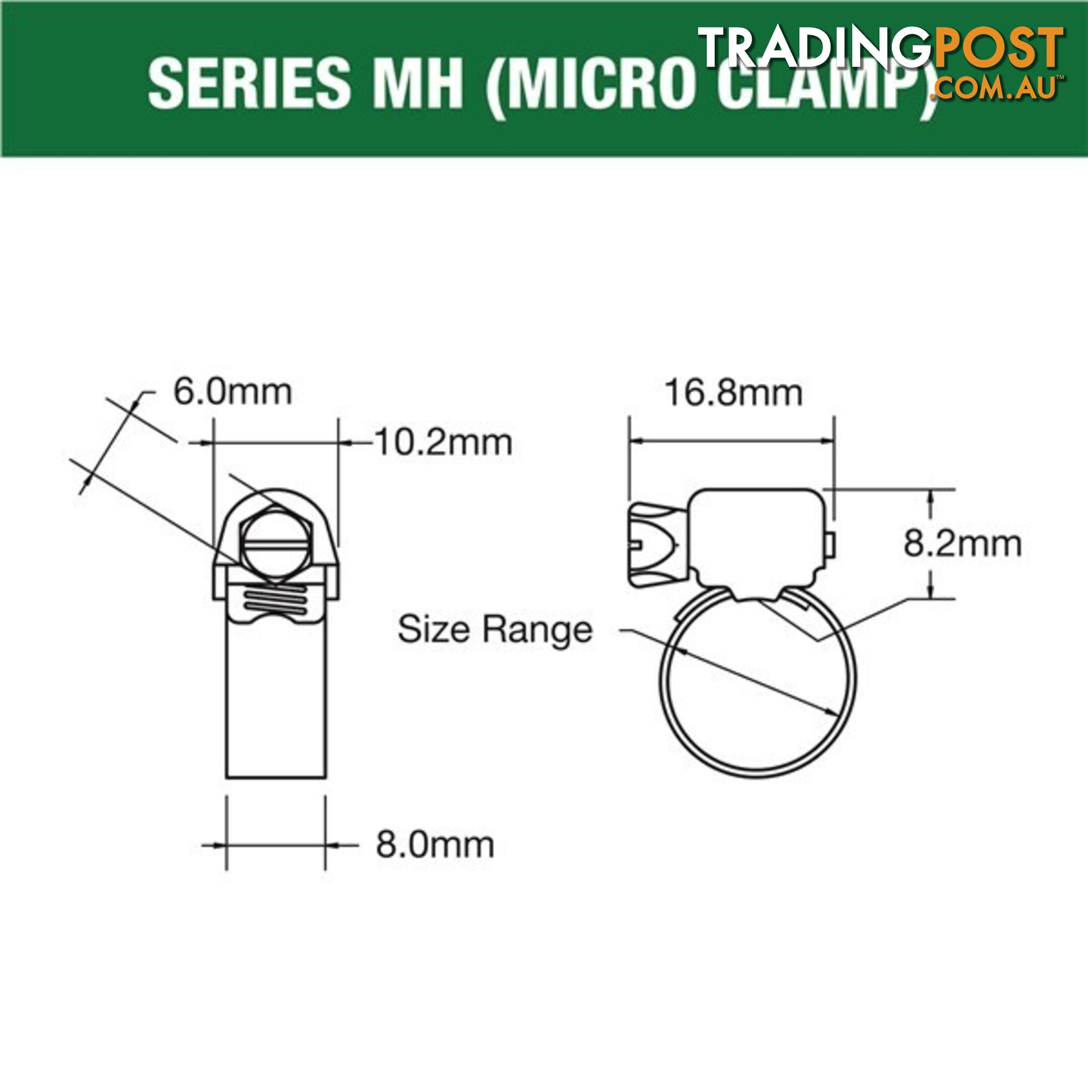 Tridon Part S. Steel Hose Clamp 40mm â 57mm Micro Perforated Band 10pk SKU - MH028P