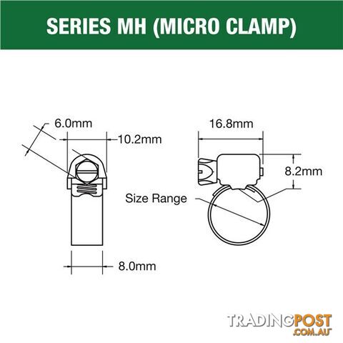 Tridon Part S. Steel Hose Clamp 40mm â 57mm Micro Perforated Band 10pk SKU - MH028P