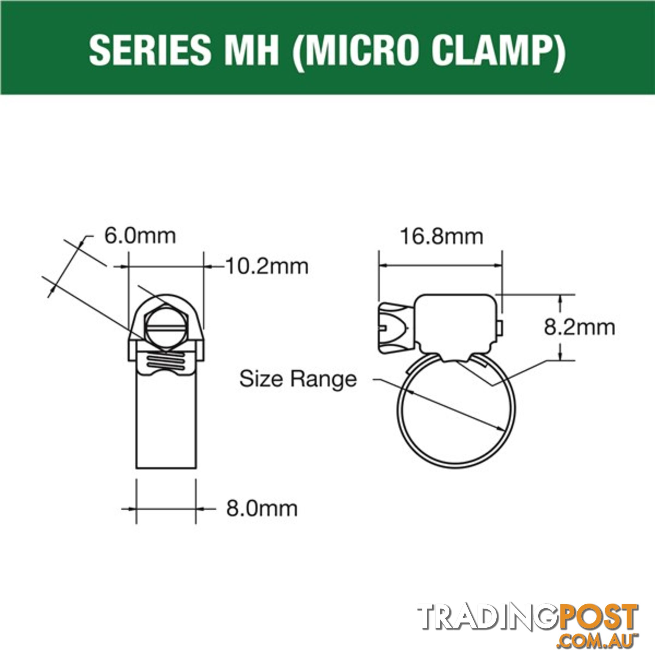 Tridon Part S. Steel Hose Clamp 40mm â 57mm Micro Perforated Band 10pk SKU - MH028P