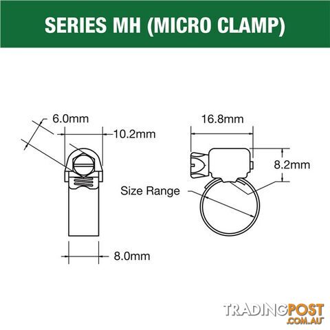 Tridon Part S. Steel Hose Clamp 40mm â 57mm Micro Perforated Band 10pk SKU - MH028P