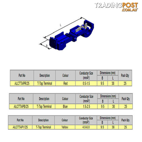 Alco T-Tap Insulated Terminals 0.5mm  - 6.00mm2  25pcs per pk