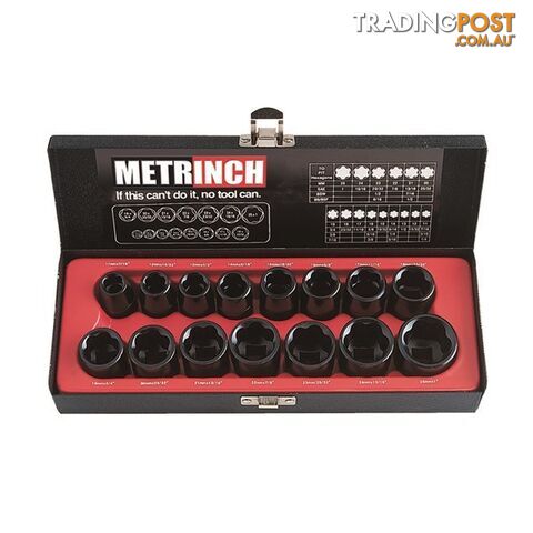 Metrinch 1/2 "Dr Impact Socket Set Standard Size 15pc =  42pc Conventional Set SKU - MET-2400