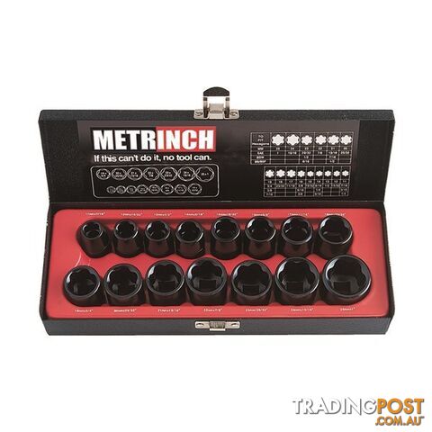 Metrinch 1/2 "Dr Impact Socket Set Standard Size 15pc =  42pc Conventional Set SKU - MET-2400