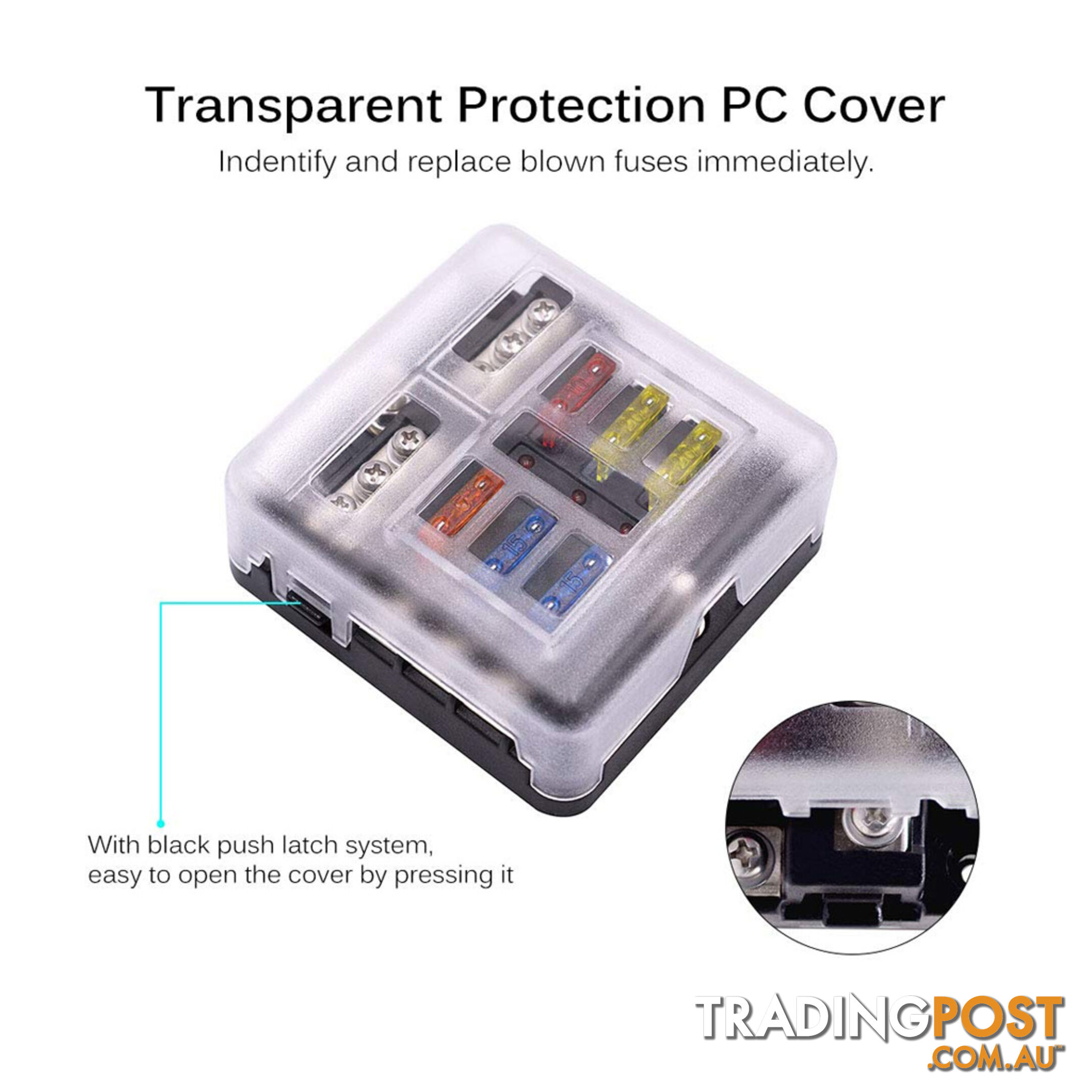 6 Fuse Block with LED Indicator and 12 fuses, 19pc, 12 volt,  2 x Label Sheets SKU - BB-202-06KWN