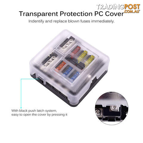 6 Fuse Block with LED Indicator and 12 fuses, 19pc, 12 volt,  2 x Label Sheets SKU - BB-202-06KWN