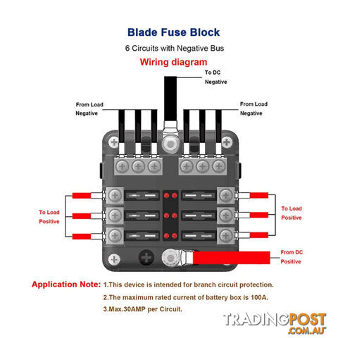 6 Fuse Block with LED Indicator and 12 fuses, 19pc, 12 volt,  2 x Label Sheets SKU - BB-202-06KWN