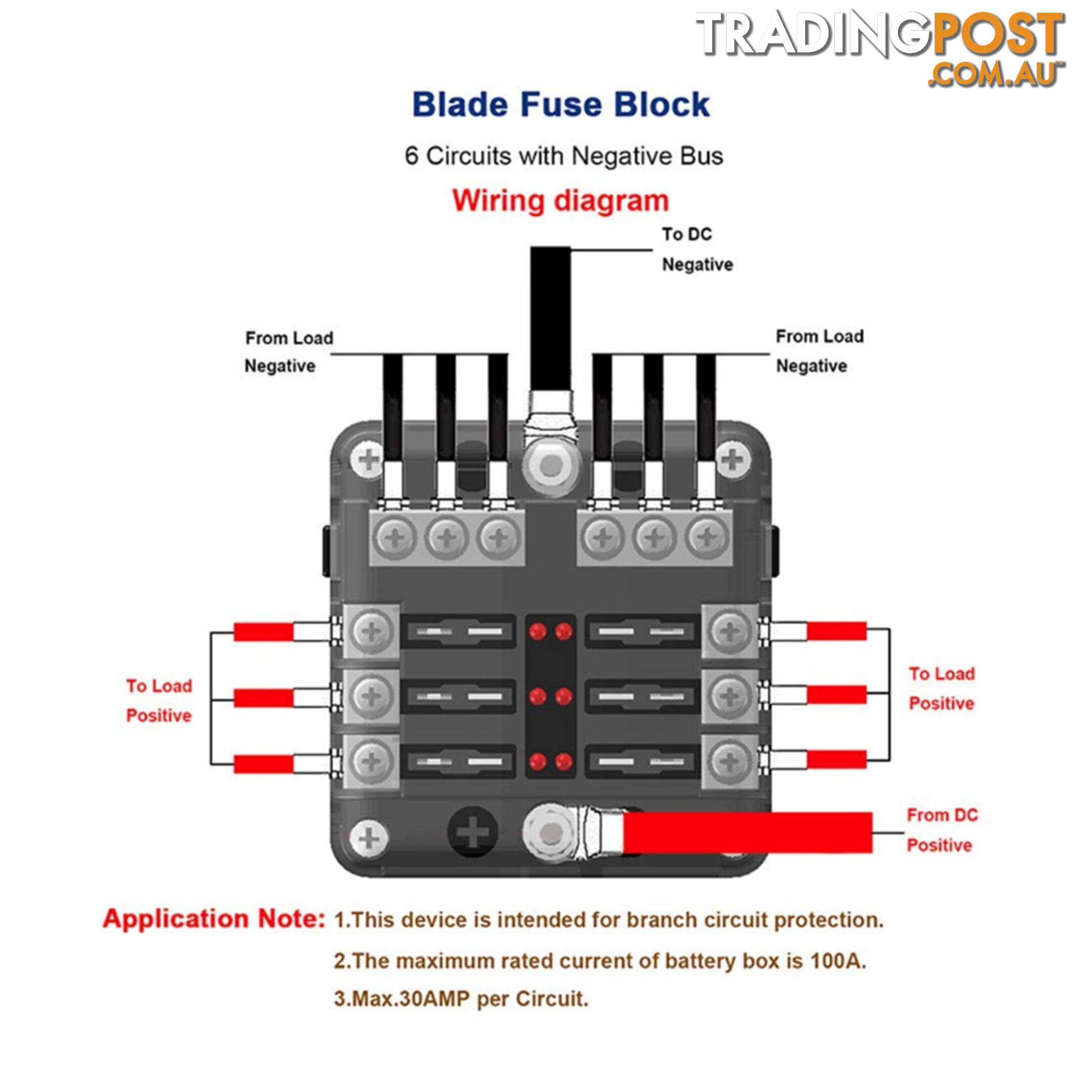 6 Fuse Block with LED Indicator and 12 fuses, 19pc, 12 volt,  2 x Label Sheets SKU - BB-202-06KWN