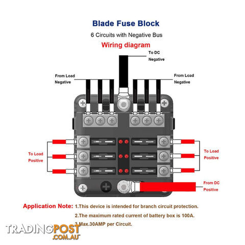 6 Fuse Block with LED Indicator and 12 fuses, 19pc, 12 volt,  2 x Label Sheets SKU - BB-202-06KWN