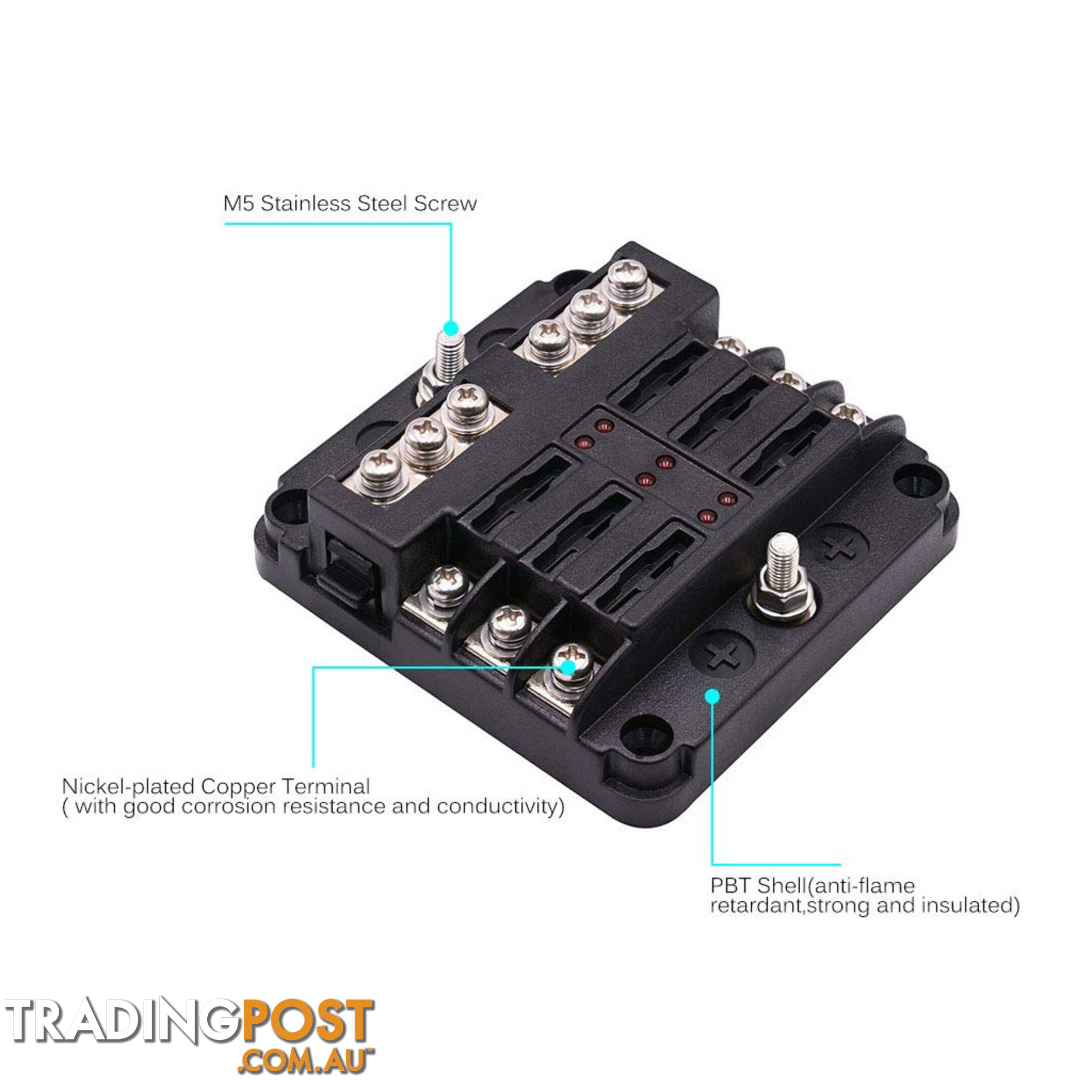 6 Fuse Block with LED Indicator and 12 fuses, 19pc, 12 volt,  2 x Label Sheets SKU - BB-202-06KWN