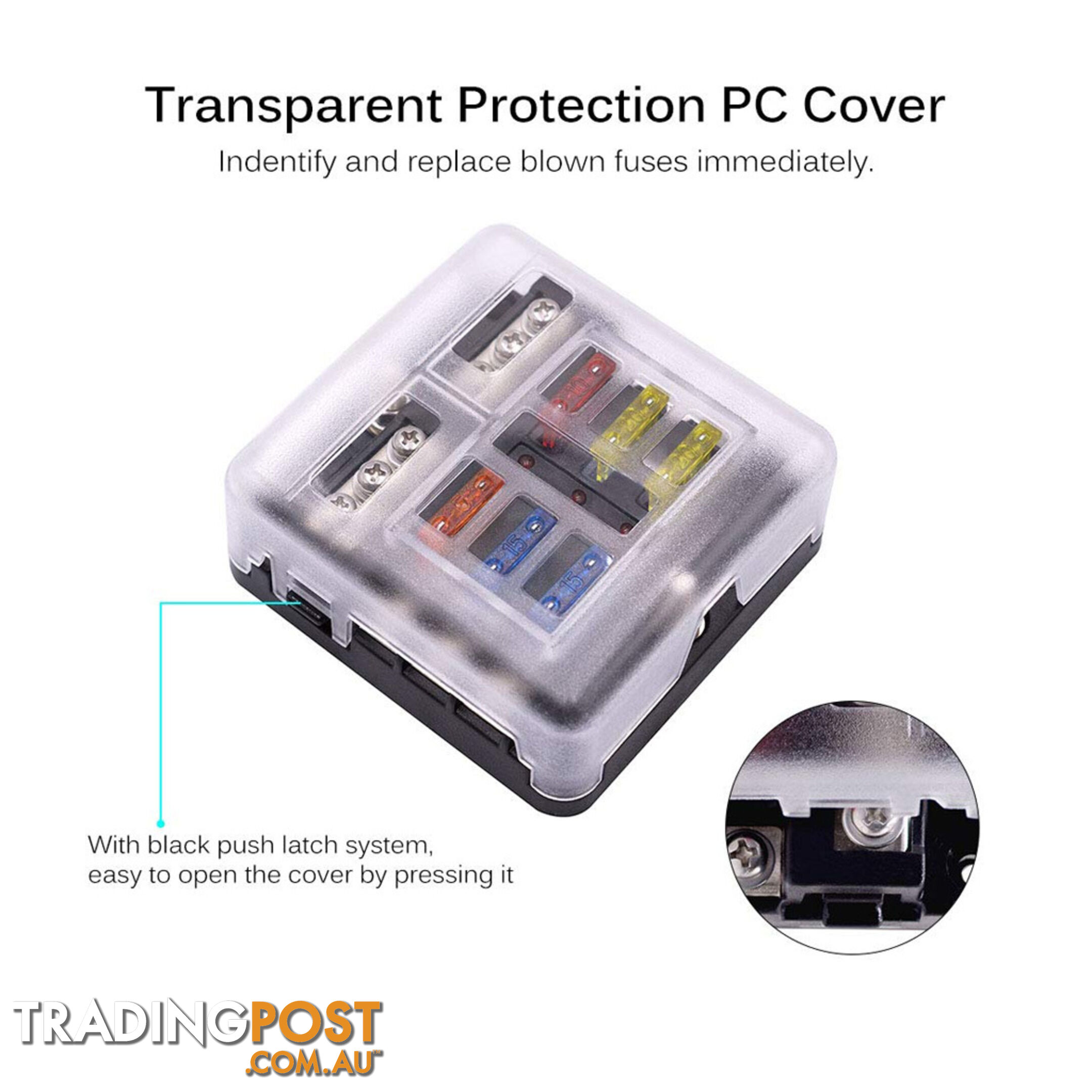 6 Fuse Block with LED Indicator and 12 fuses, 19pc, 12 volt,  2 x Label Sheets SKU - BB-202-06KWN