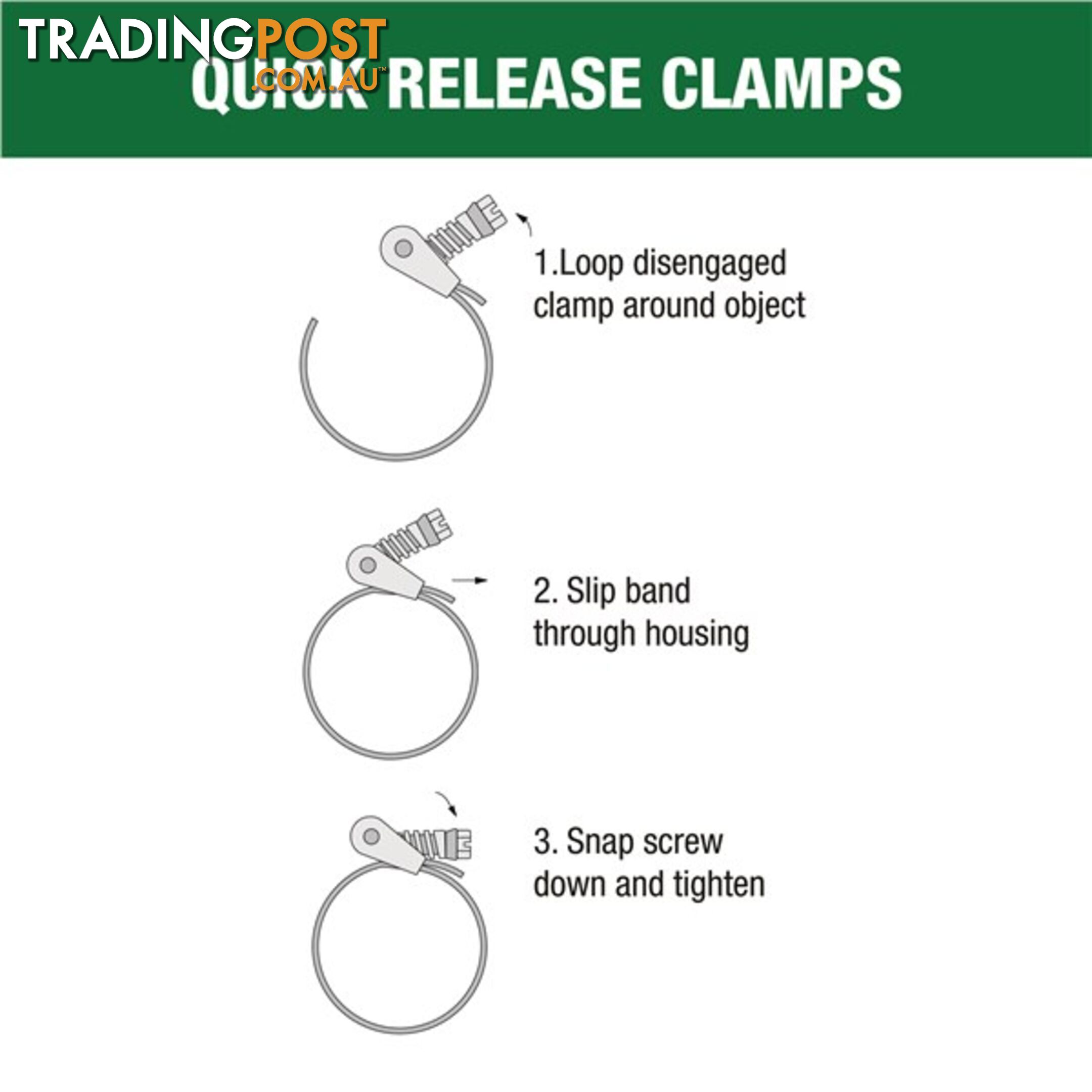 Tridon Hose Clamp 51 â 176mm Quick Release Full S. Steel Perforated Band 10pk SKU - QR-104P