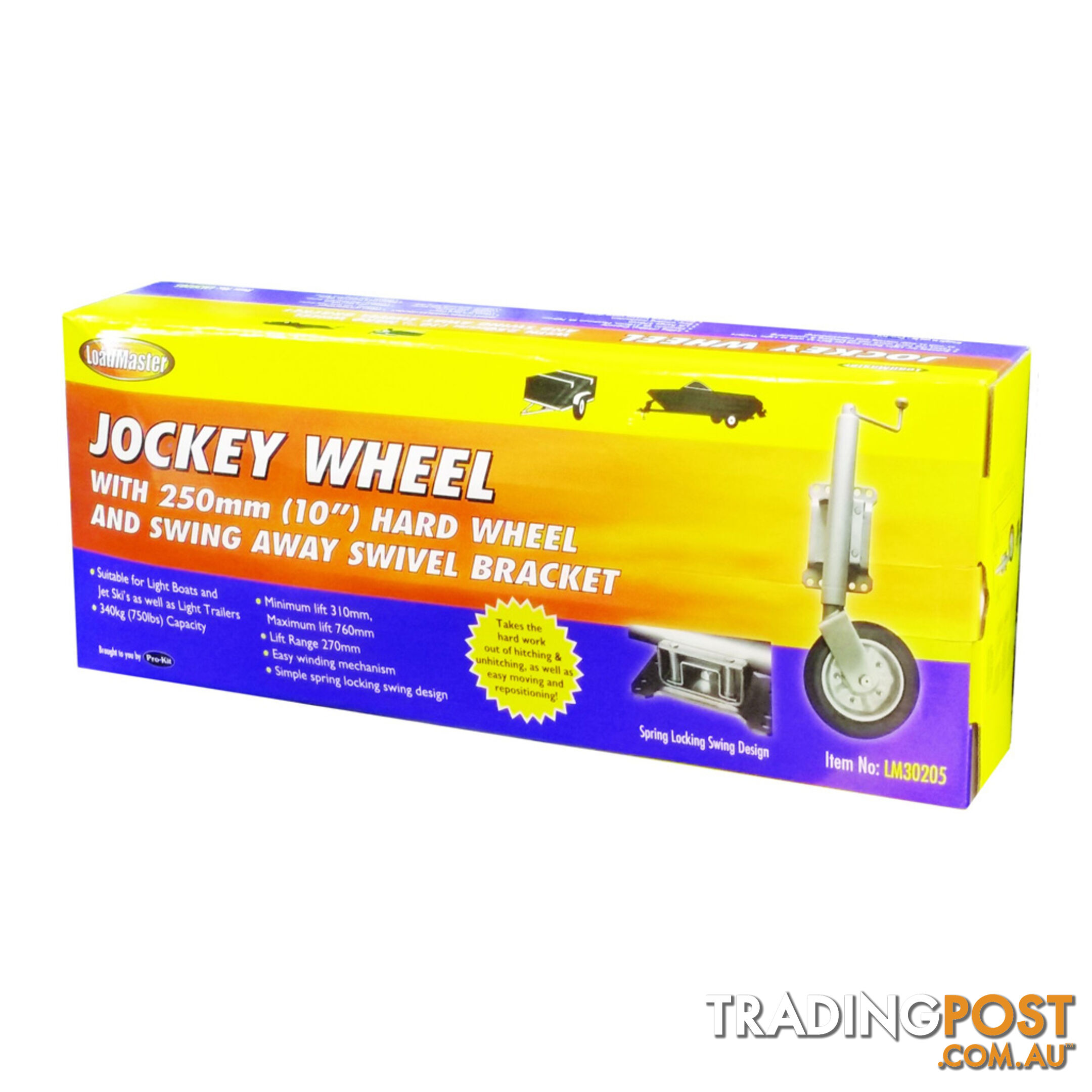 LoadMaster Jockey Wheel 250mm (10 ") Hard Wheel, Swing Away Swivel Bracket SKU - LM30205