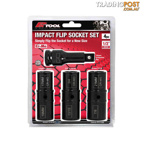 PK Tools 1/2 " Dr Metric   SAE Impact Flip Socket Set  - 4pc SKU - PT11153