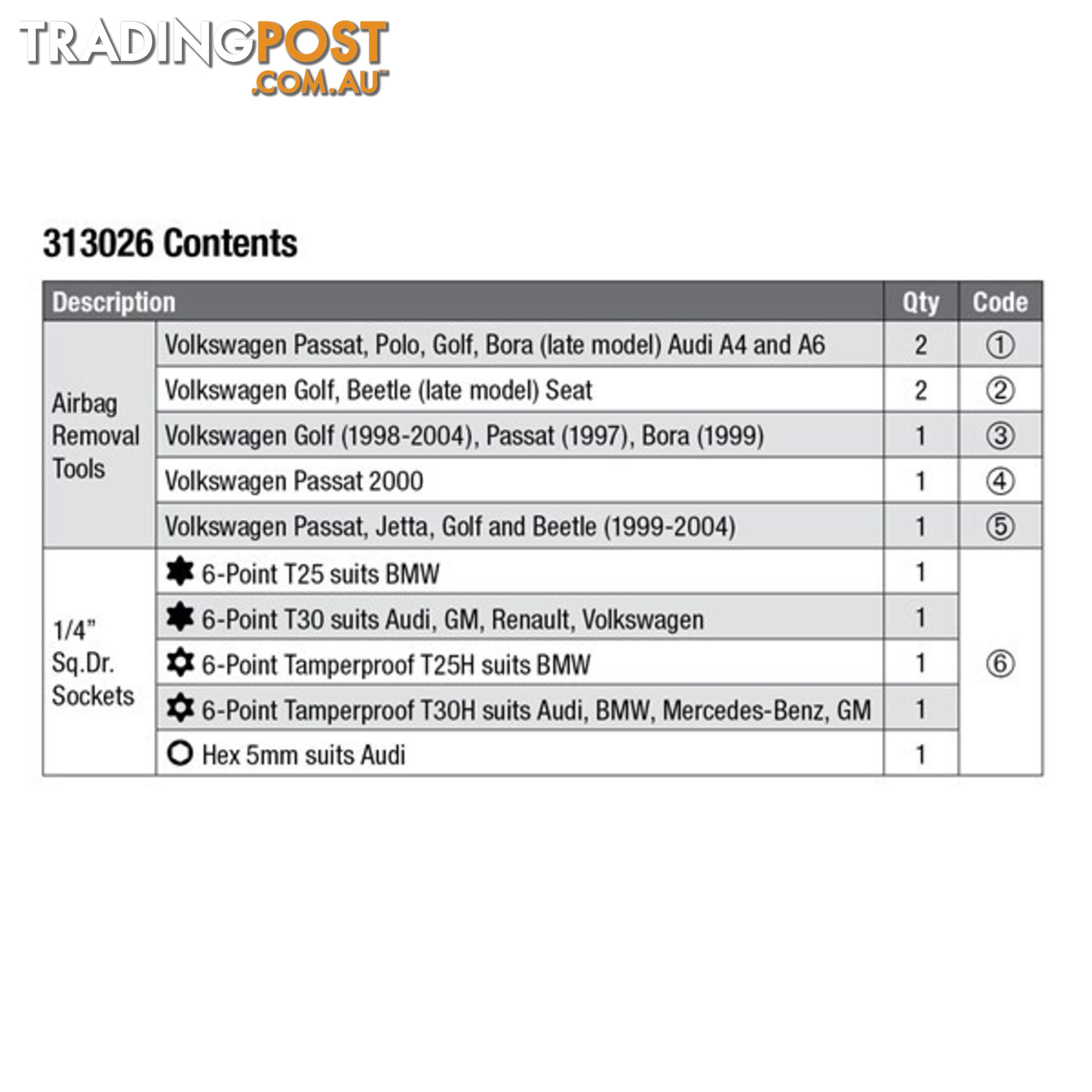 Toledo Air Bag Removal Kit SKU - 313026