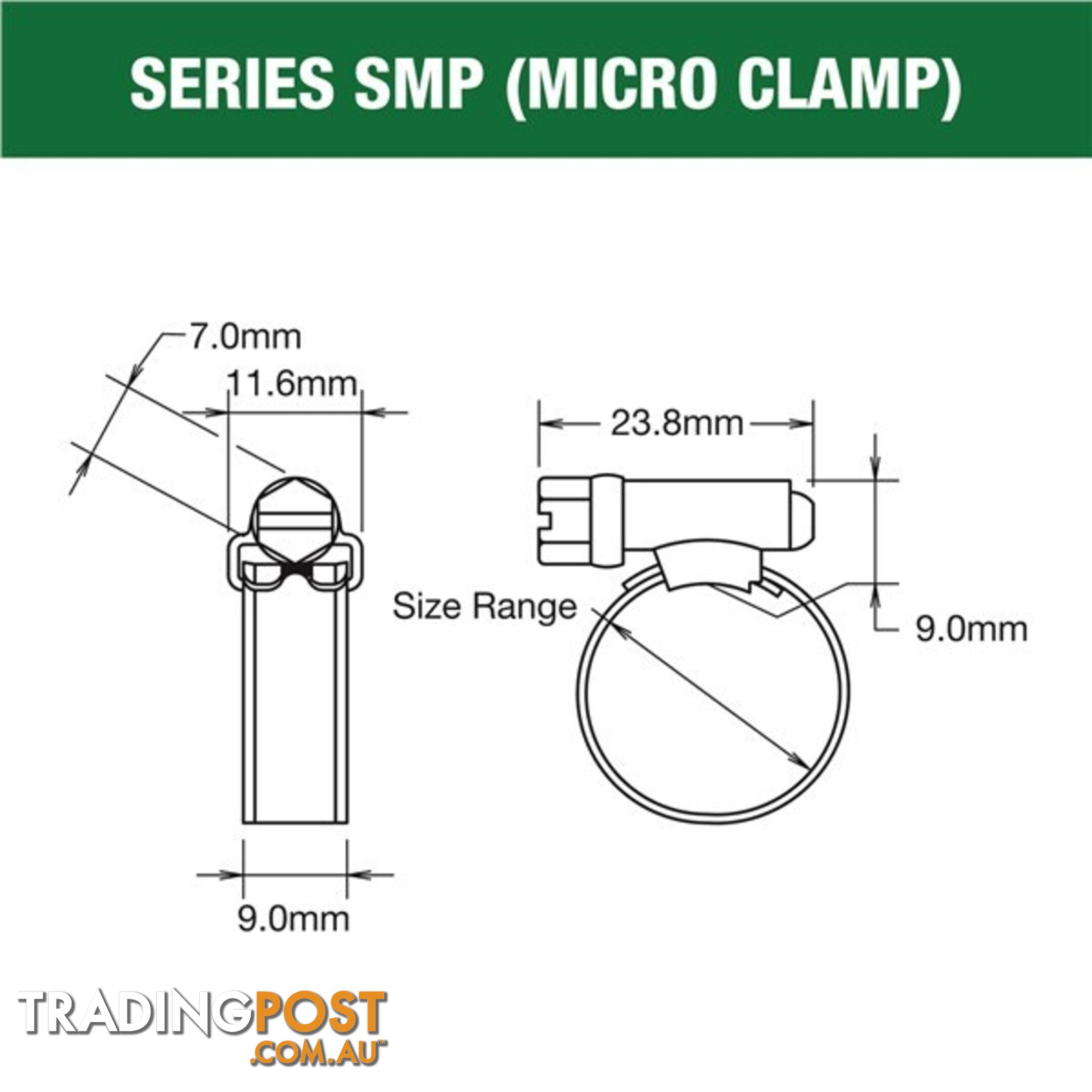 Tridon Hose Clamp 16mm â 27mm Micro (8mm wide) Solid Band Part Stainless 10pk SKU - SMP0P