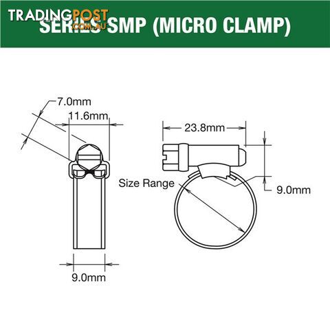 Tridon Hose Clamp 16mm â 27mm Micro (8mm wide) Solid Band Part Stainless 10pk SKU - SMP0P