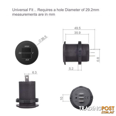 Dual Volt Meter Round Panel Mount LED Display 12/24 v SKU - BB-DUALVOLT