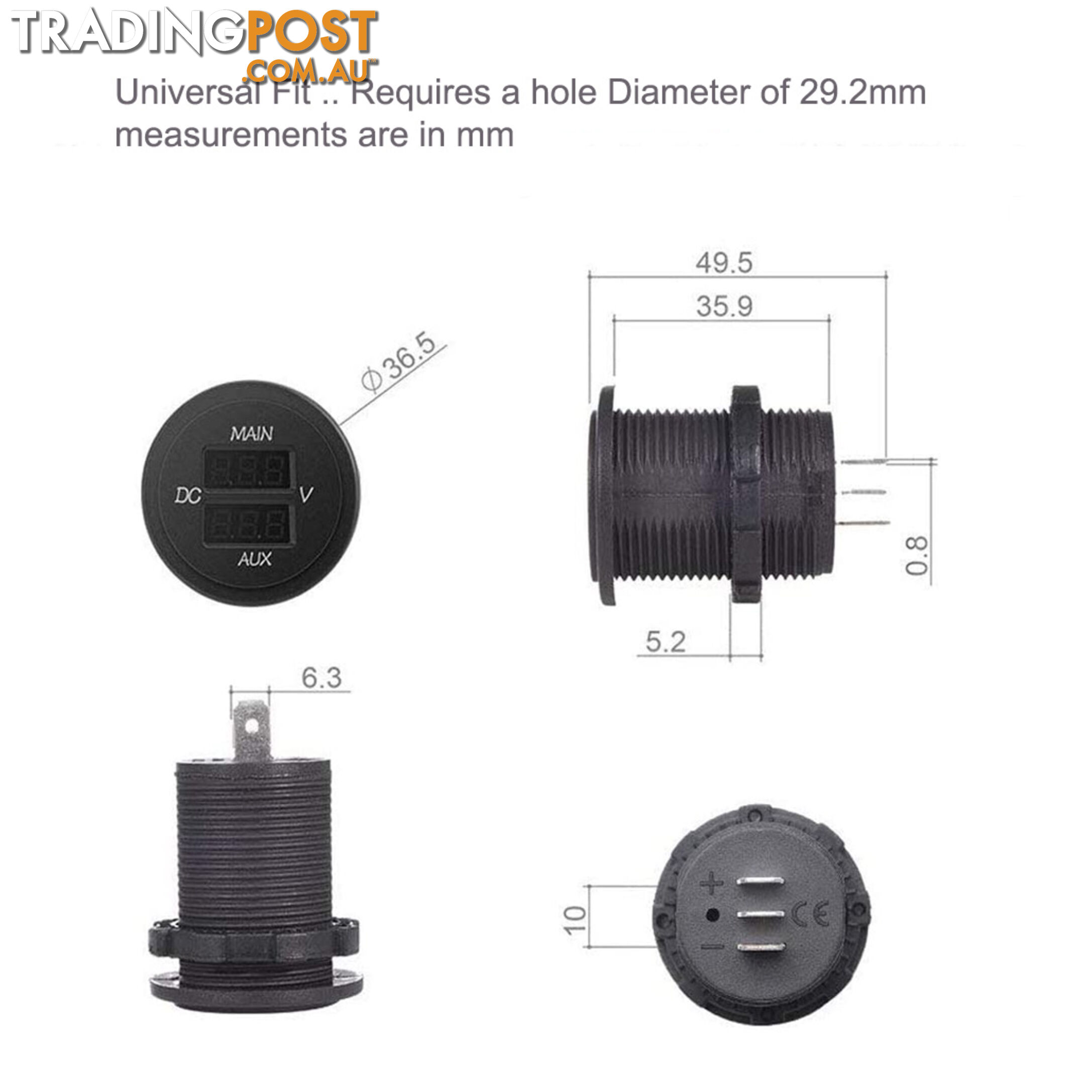 Dual Volt Meter Round Panel Mount LED Display 12/24 v SKU - BB-DUALVOLT