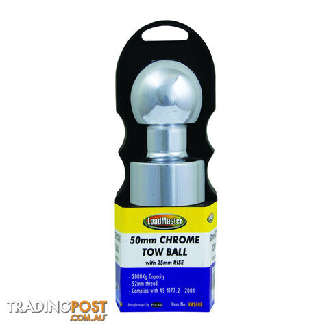 PK Tools Tow Ball 50mm Chrome 25mm Rise 51mm Thread SKU - VM2608