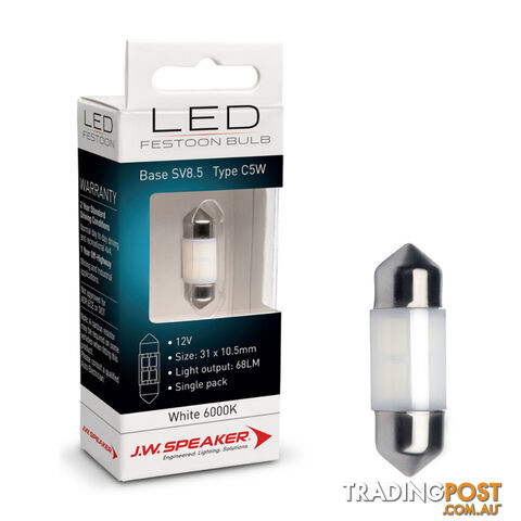 JW Speaker LED Festoon Bulb 31 x 10.5mm White 6000k 68lm 12v Single SKU - 990100