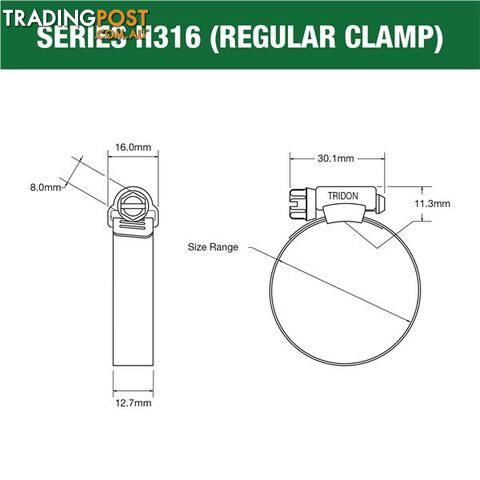 Tridon Full 316 S. Steel Hose Clamp 13mm â 25mm 10pk SKU - H316-008P