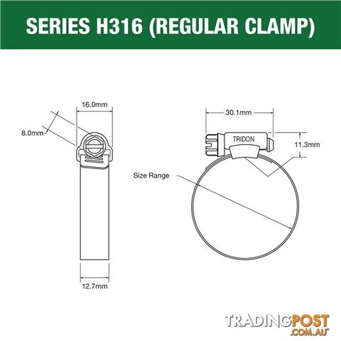 Tridon Full 316 S. Steel Hose Clamp 13mm â 25mm 10pk SKU - H316-008P