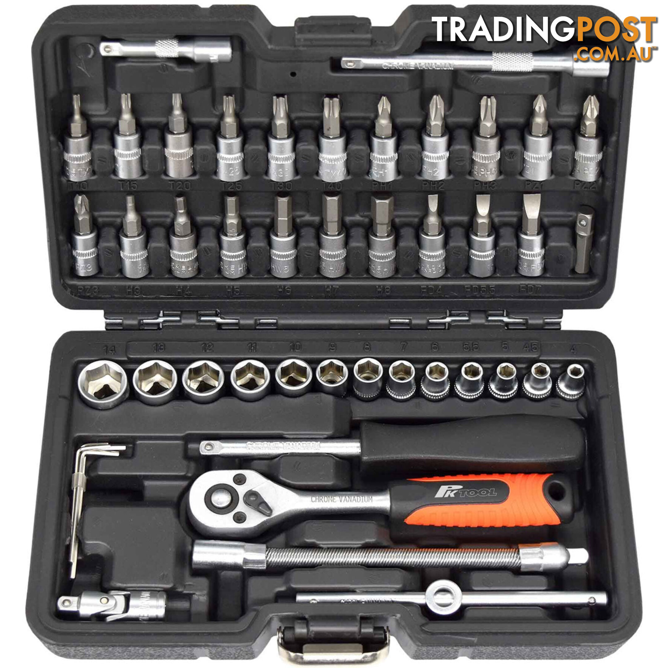 PK Tools 1/4 "dr Socket, Ratchet and Bits 46pc Set SKU - A03A00