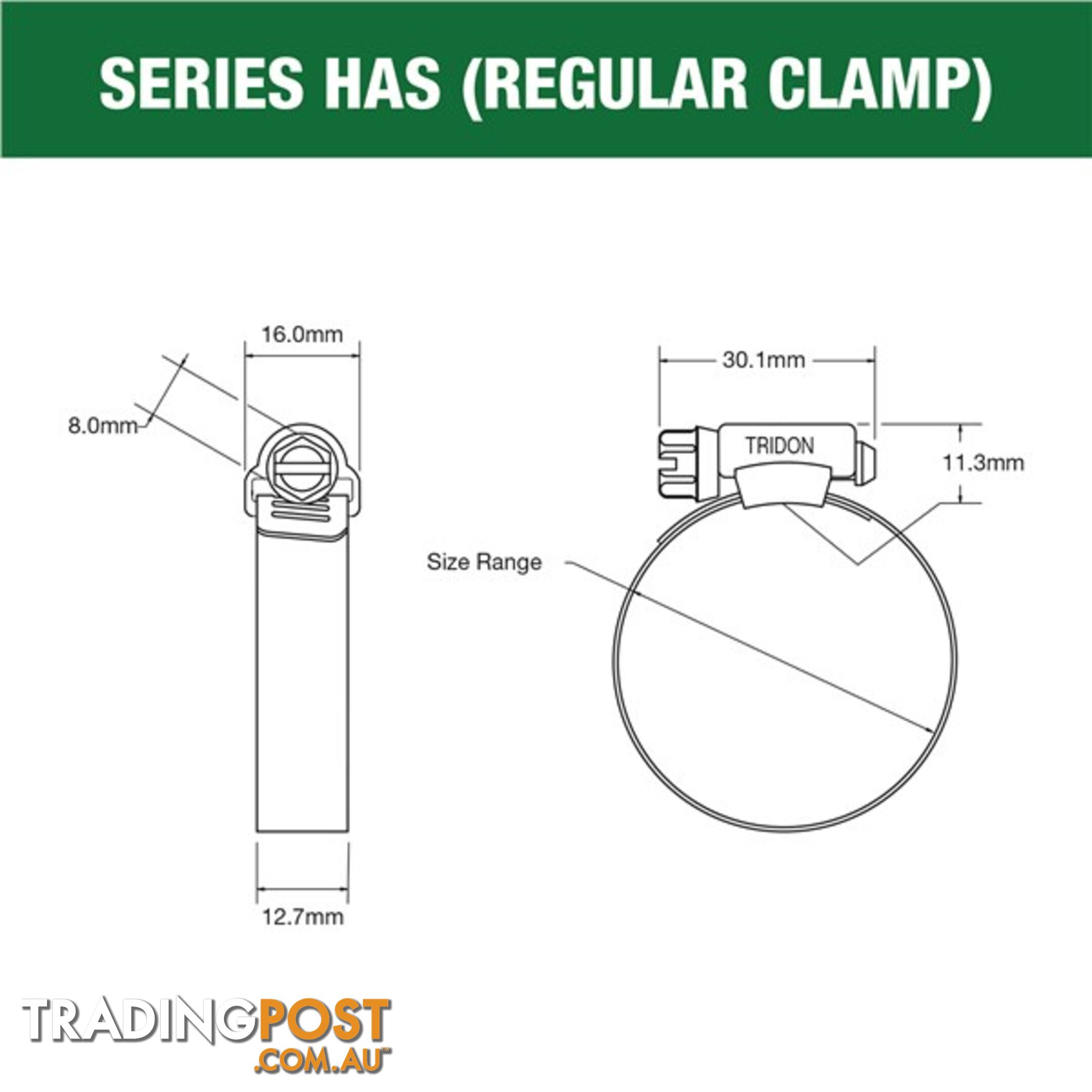 Tridon Full S. Steel Hose Clamps 84mm â 108mm Perforated Band 10pk SKU - HAS060P