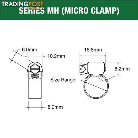 Tridon Part S. Steel Hose Clamp 59mm â 76mm Micro Perforated Band 10pk SKU - MH040P