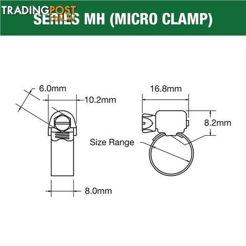 Tridon Part S. Steel Hose Clamp 59mm â 76mm Micro Perforated Band 10pk SKU - MH040P