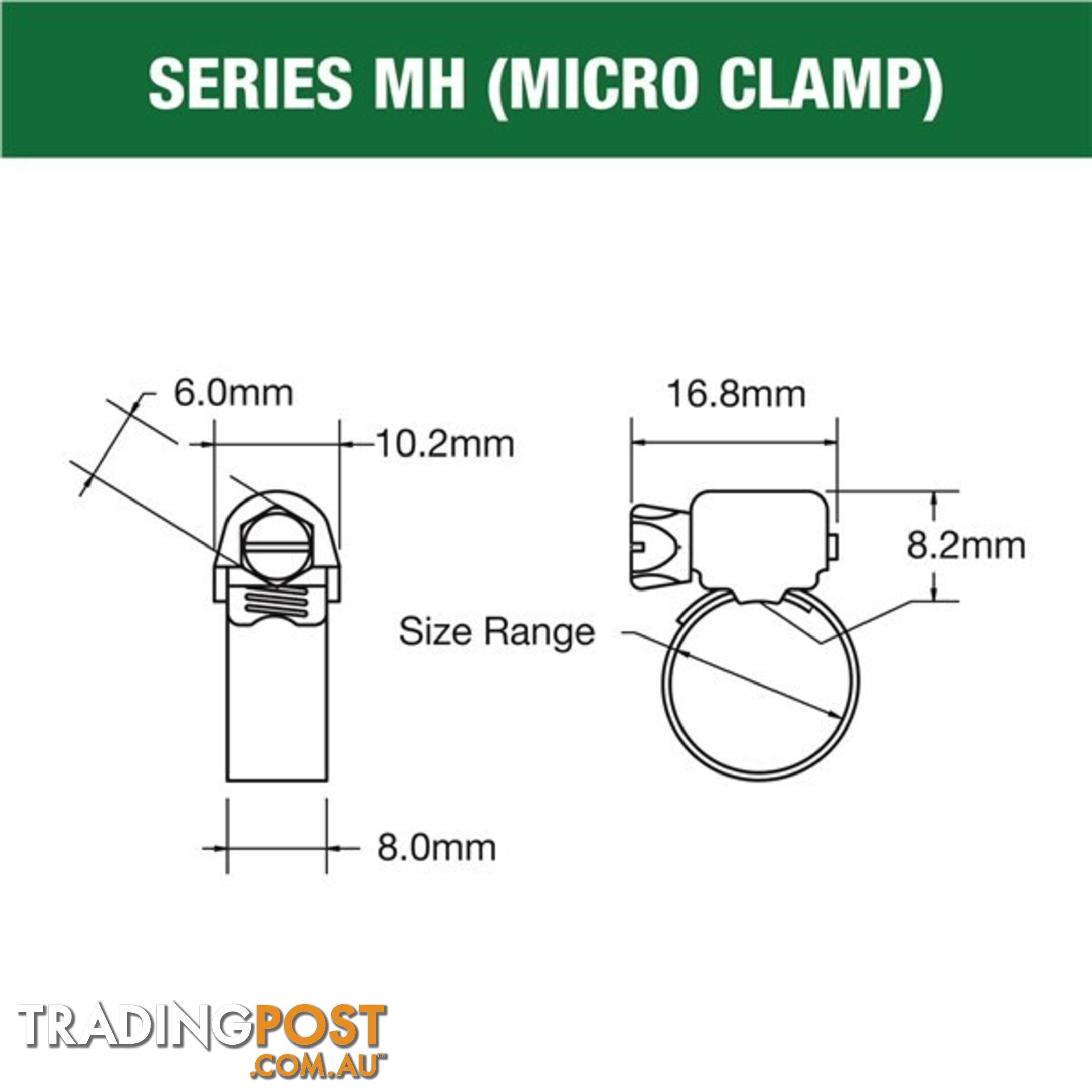 Tridon Part S. Steel Hose Clamp 13mm â 25mm Micro Perforated Band 10pk SKU - MH008P