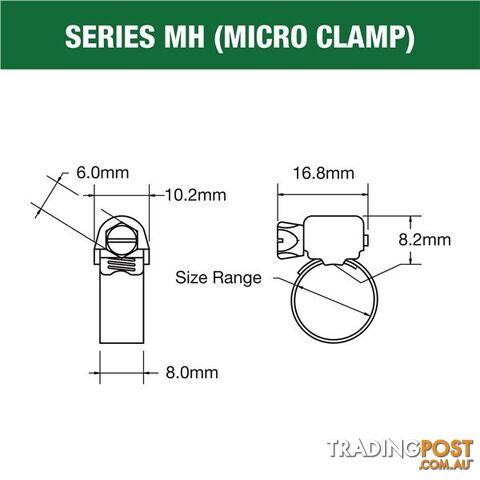 Tridon Part S. Steel Hose Clamp 13mm â 25mm Micro Perforated Band 10pk SKU - MH008P