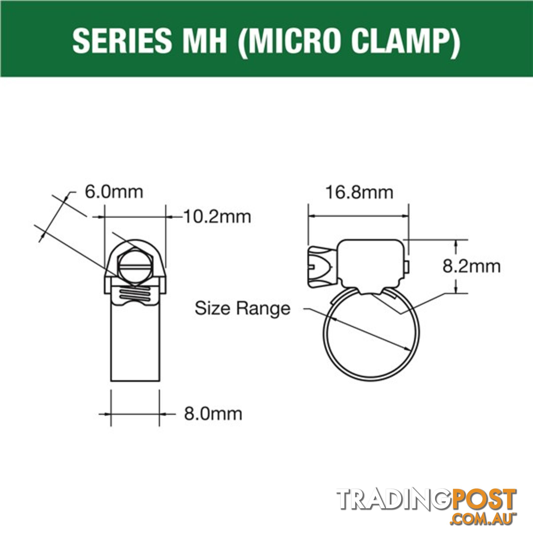 Tridon Part S. Steel Hose Clamp 13mm â 25mm Micro Perforated Band 10pk SKU - MH008P