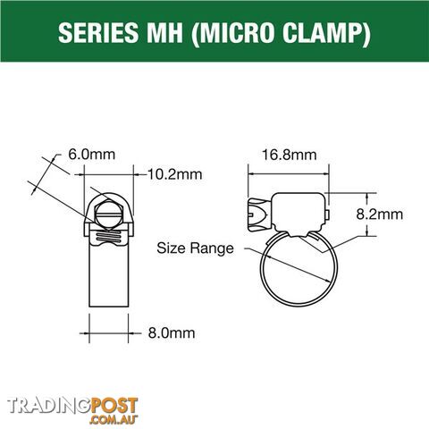 Tridon Part S. Steel Hose Clamp 13mm â 25mm Micro Perforated Band 10pk SKU - MH008P