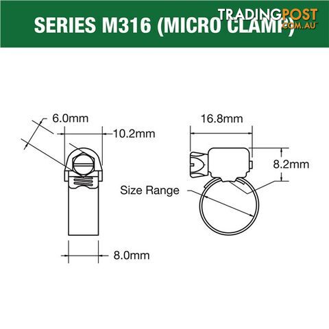 Tridon Full 316 S. Steel Micro Hose Clamp 11mm â 22mm 10pk SKU - M316-006P