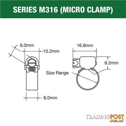 Tridon Full 316 S. Steel Micro Hose Clamp 11mm â 22mm 10pk SKU - M316-006P