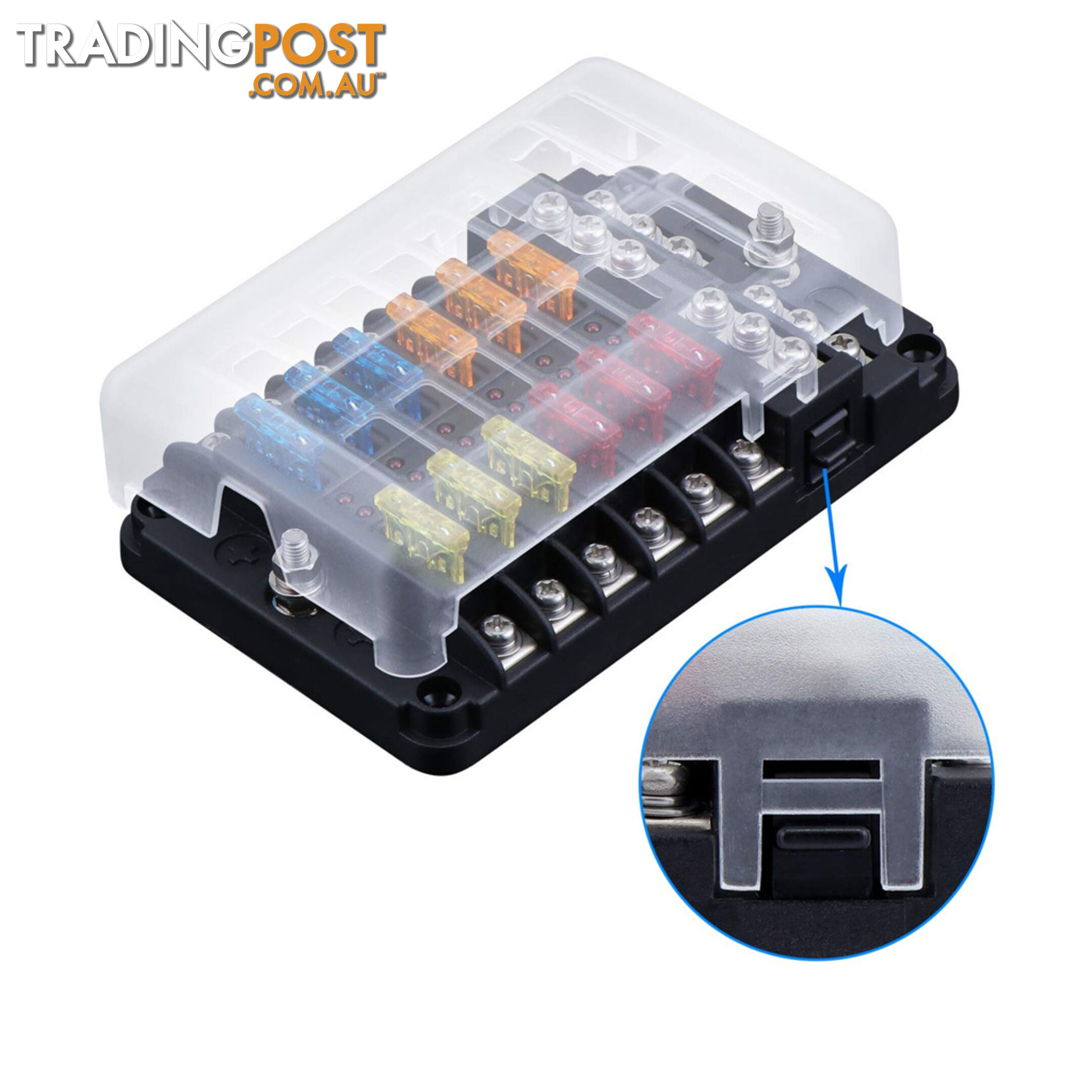 12 Fuse Block with LED Indicator and 24 fuses, 12 volt, 31pc,  2 x Label Sheet SKU - BB-202-12KWN