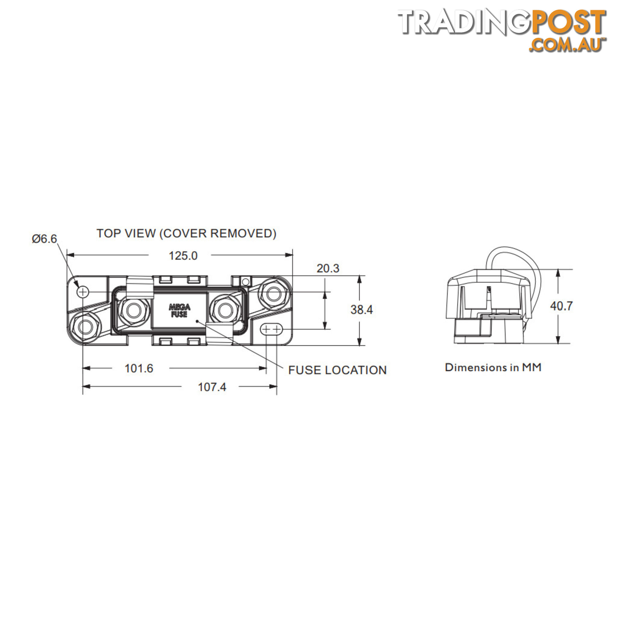 Mega Fuse Sealed Holder Up to 500amp Water Resistant M8 Studs Up to 32v SKU - 880014