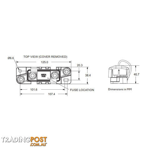 Mega Fuse Sealed Holder Up to 500amp Water Resistant M8 Studs Up to 32v SKU - 880014