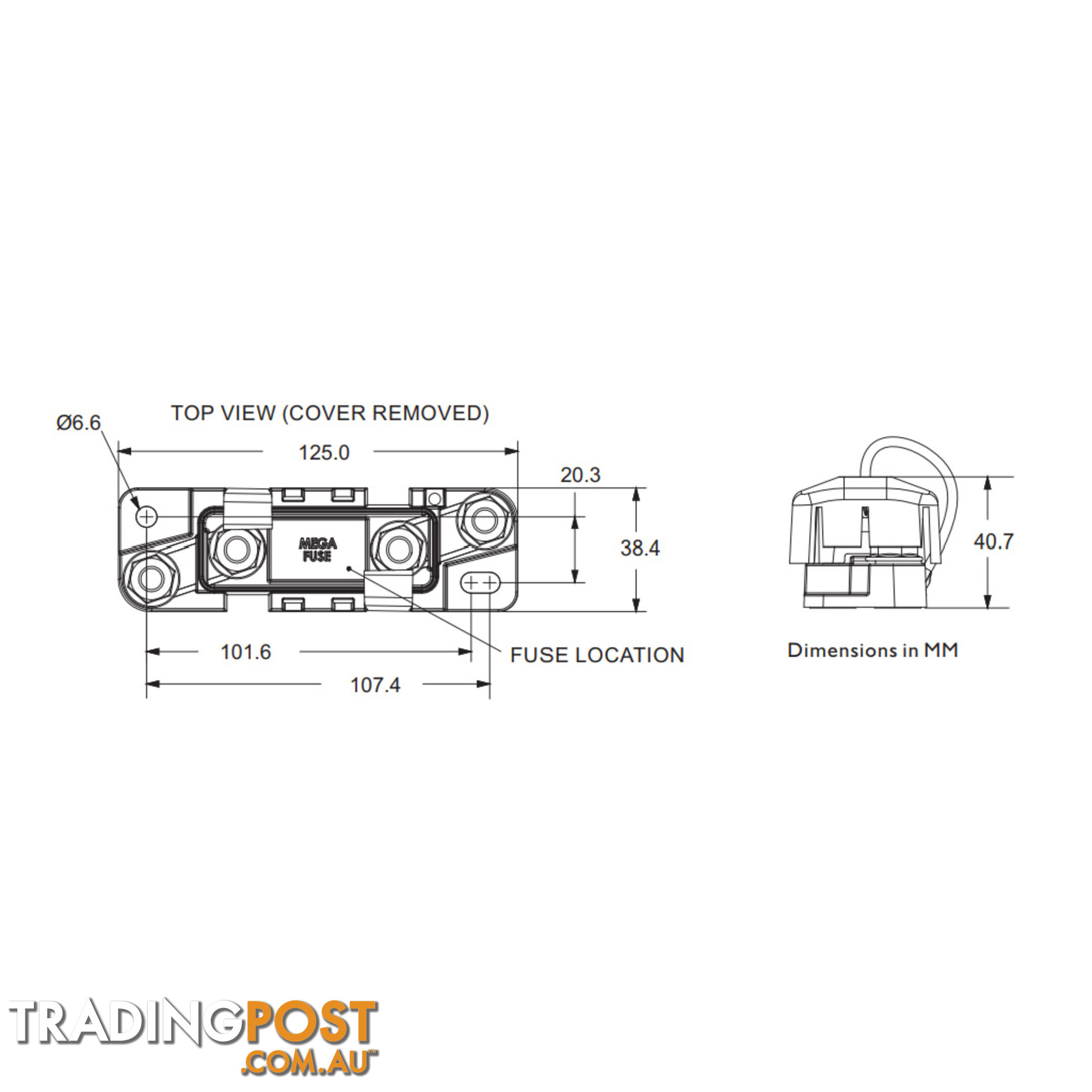 Mega Fuse Sealed Holder Up to 500amp Water Resistant M8 Studs Up to 32v SKU - 880014