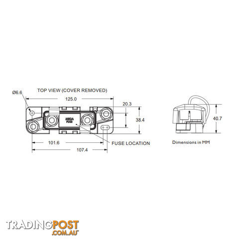 Mega Fuse Sealed Holder Up to 500amp Water Resistant M8 Studs Up to 32v SKU - 880014