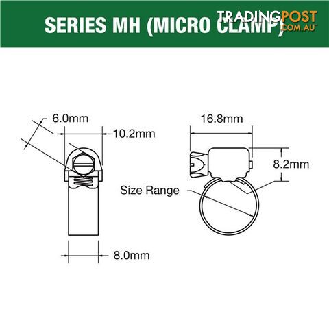 Tridon Part S. Steel Hose Clamp 46mm â 64mm Micro Perforated Band 10pk SKU - MH032P